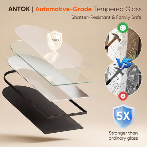 Antok mirror wall-mounted in hallway showing vertical installation saving floor space benefit