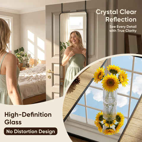 Antok side profile of mirror hung on a standard door showing slim fit