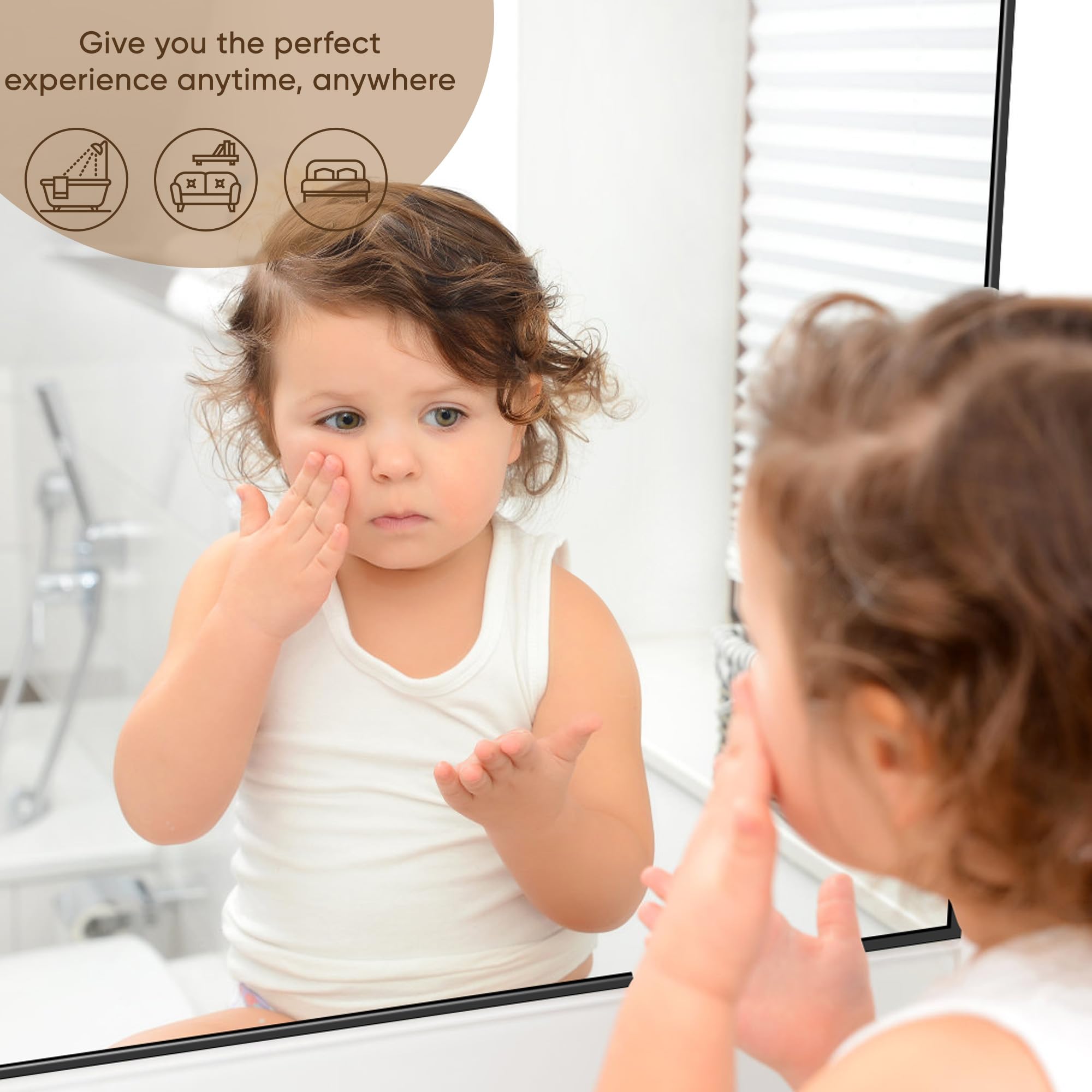 Antok mirror beside common objects showing scale and easy sizing decision