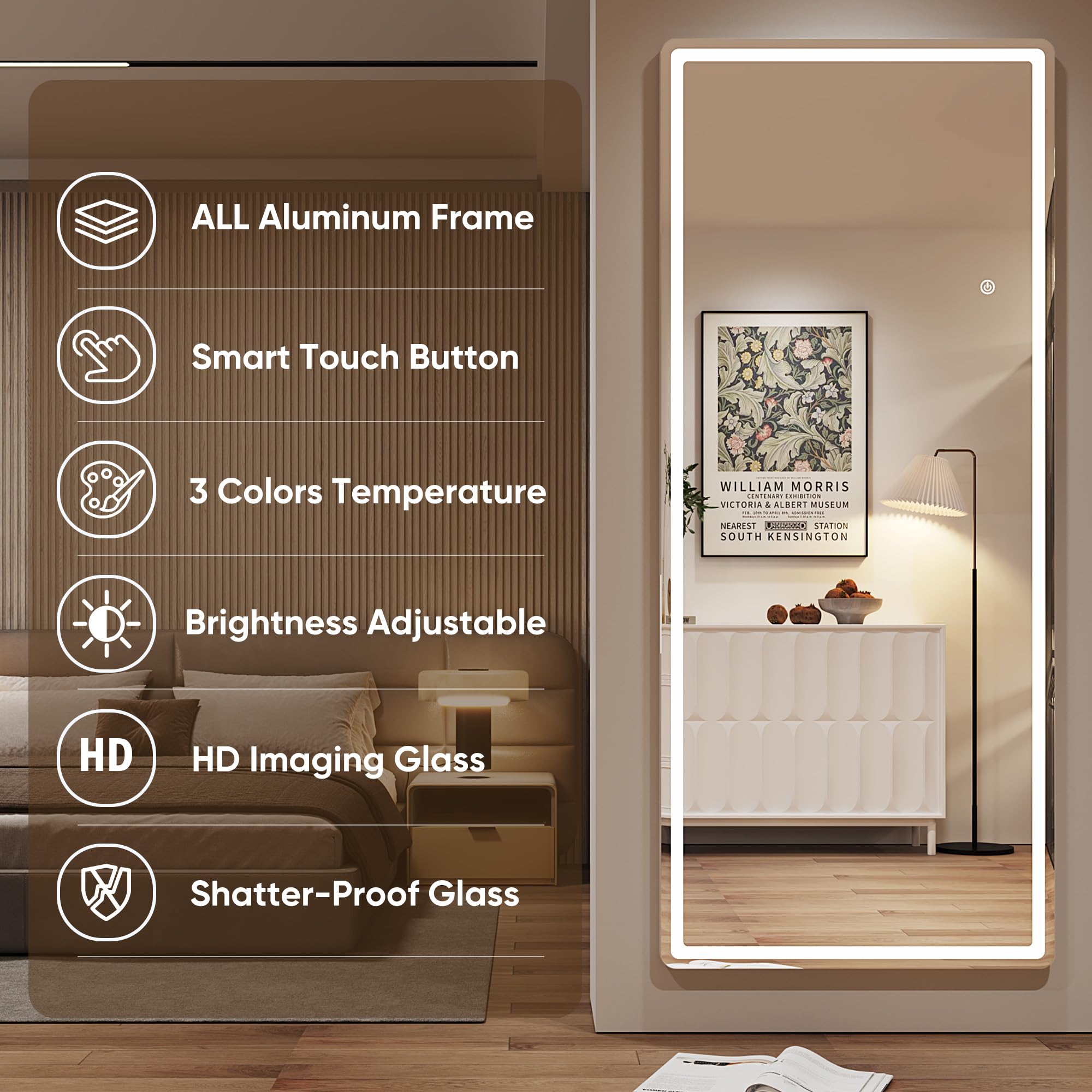 Antok mirror on U-shaped stand illustrating stable freestanding setup and simple placement