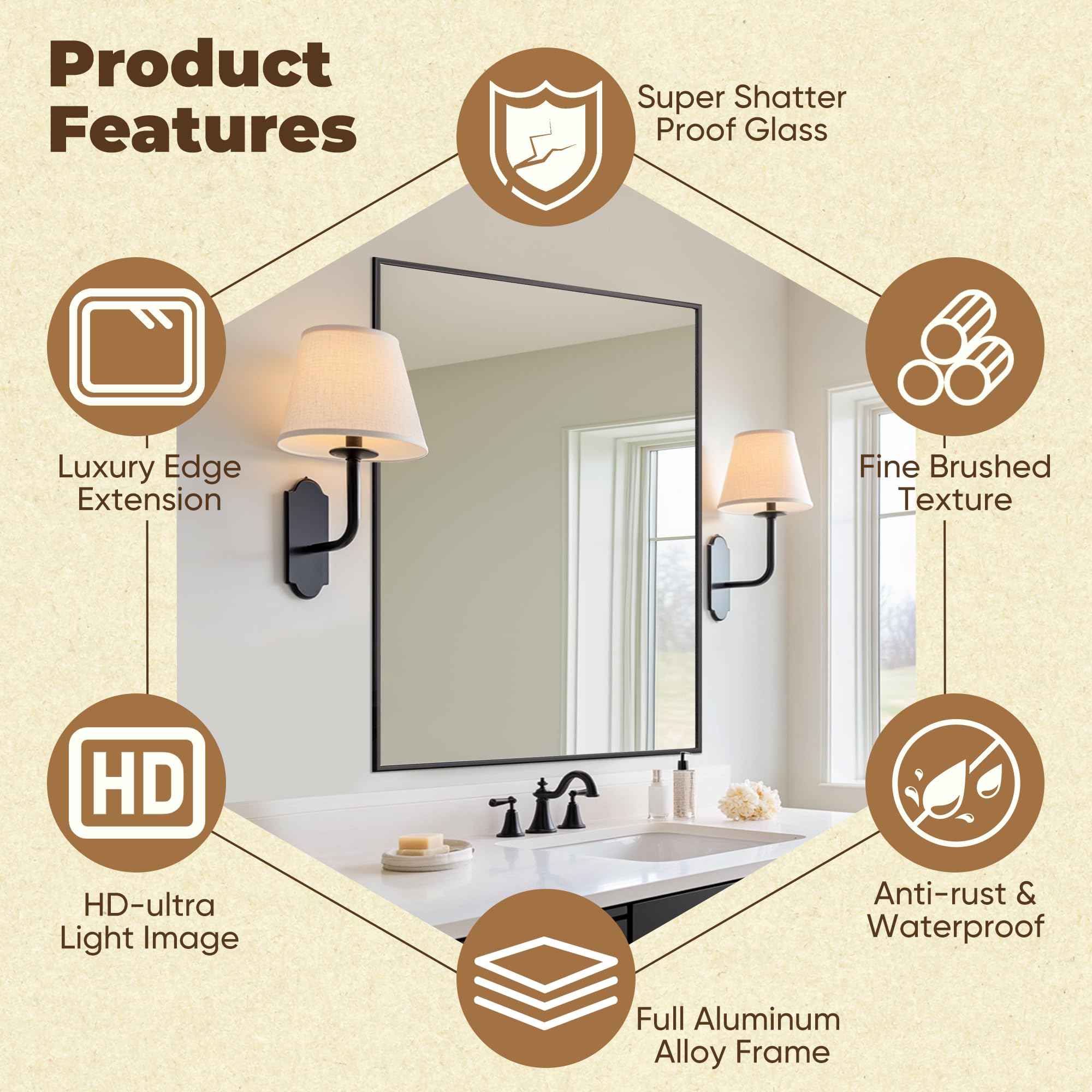 Antok mirror hung vertically in bedroom showing versatile placement and clean design