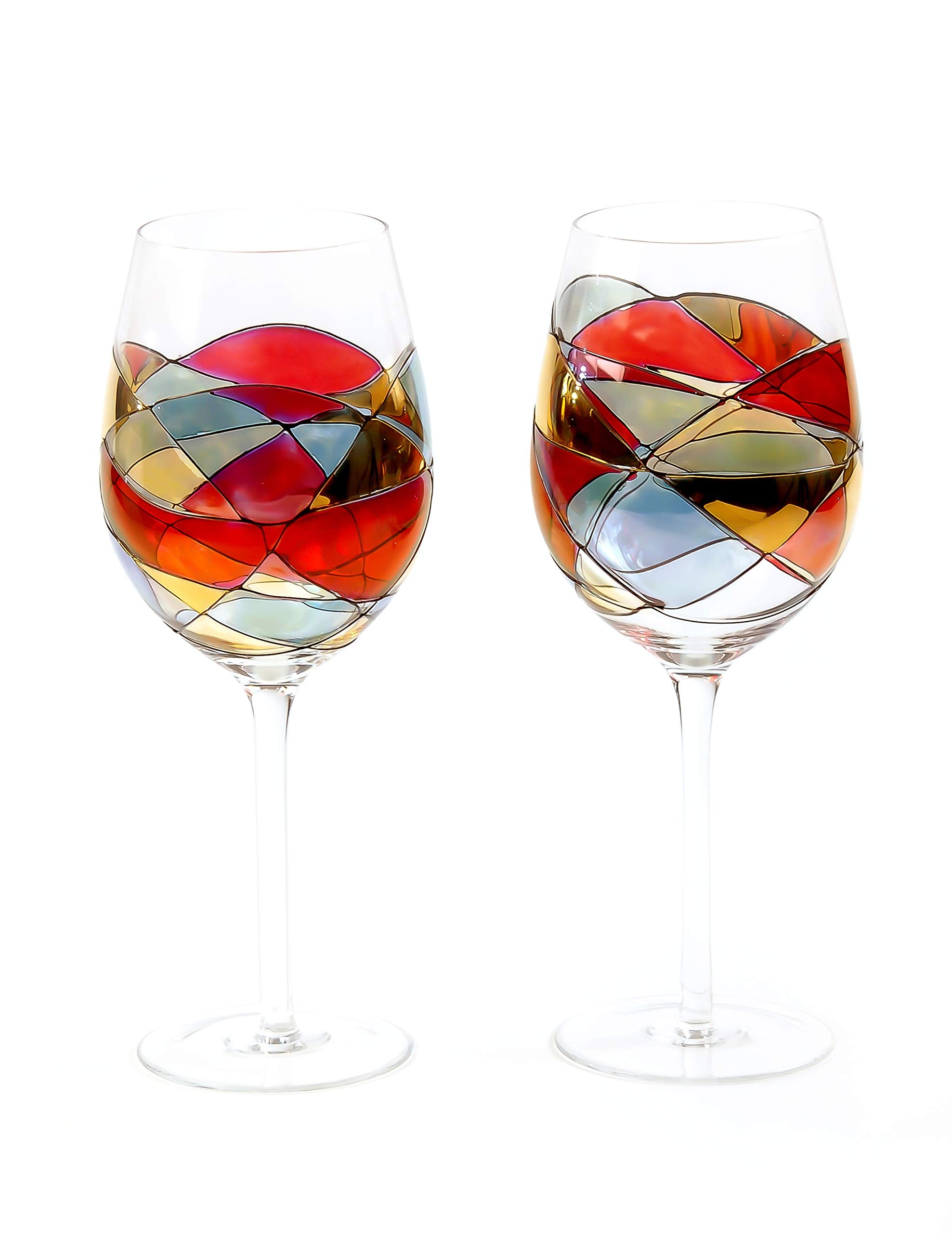 Antoni Barcelona front view showing colorful hand-painted wine glasses enhancing table elegance