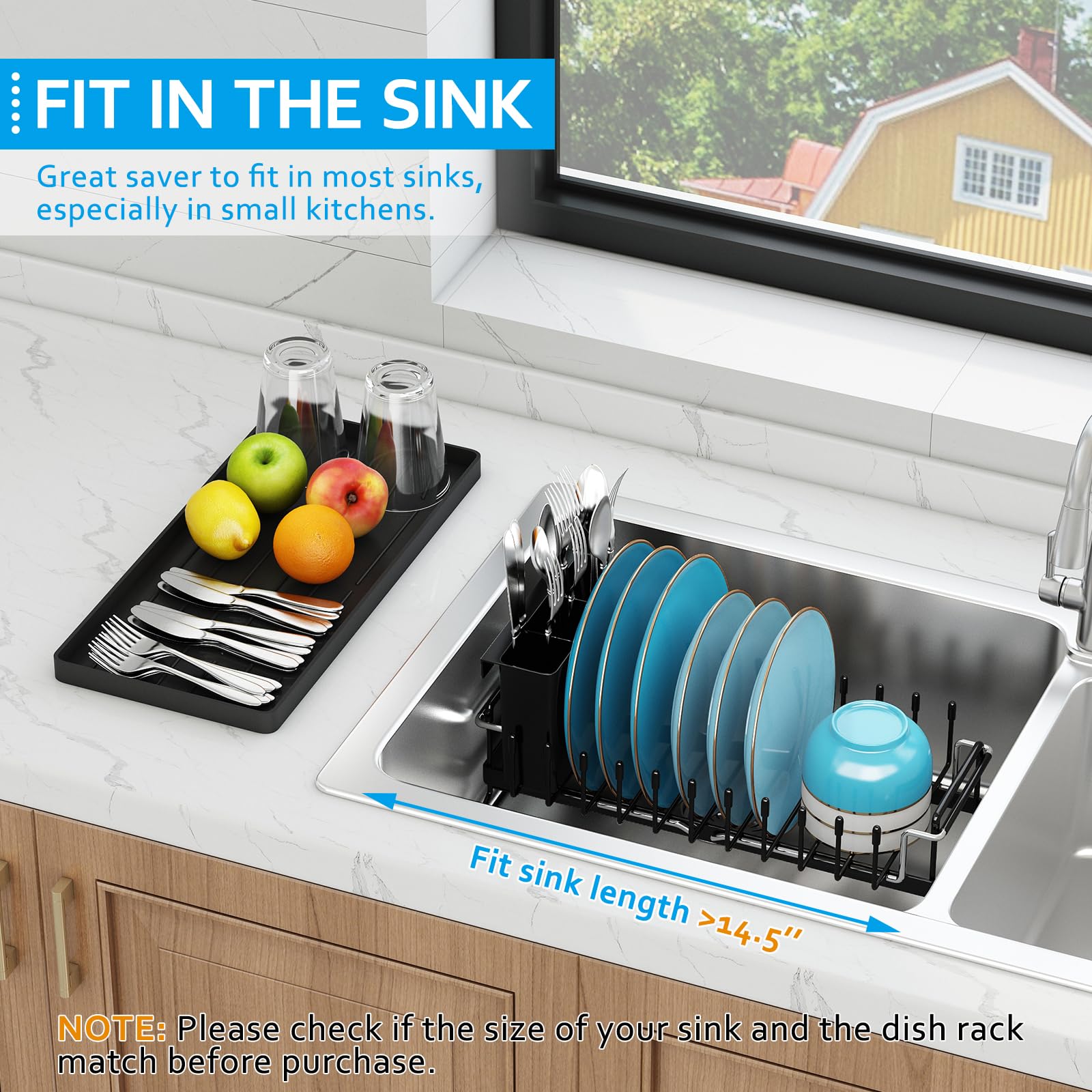 ANTOPY rack installed over sink demonstrating space-saving drain-into-sink benefit