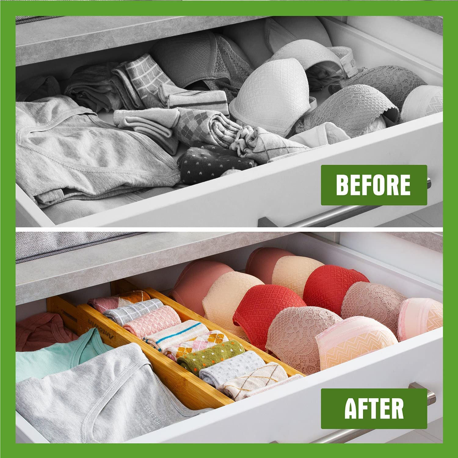 ANTOWIN dividers organizing socks and lingerie in bedroom drawer neatly