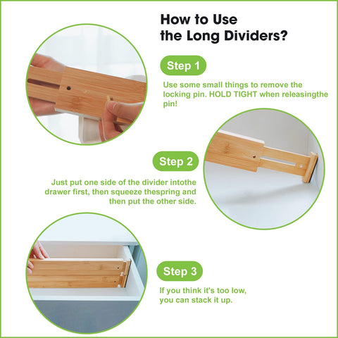 ANTOWIN dividers installed in kitchen drawer creating tidy utensil sections