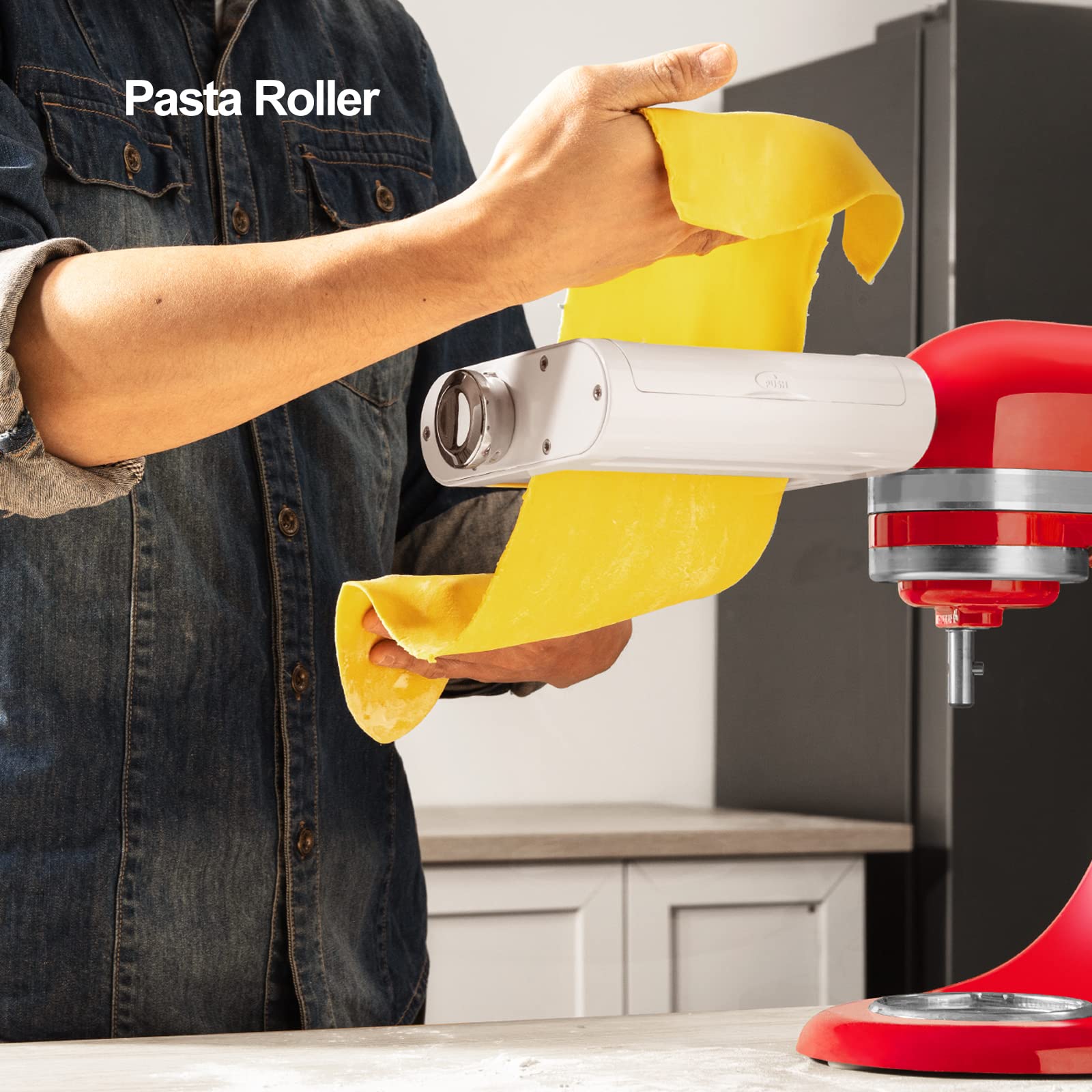 Antree attached to KitchenAid in use producing fresh pasta quickly and saving preparation time