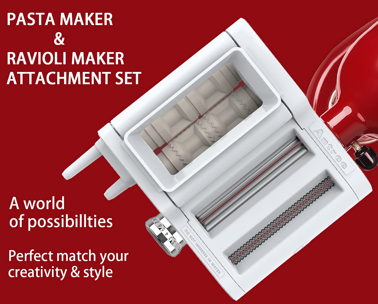 Antree size comparison with rolled pasta to show roller width and capacity