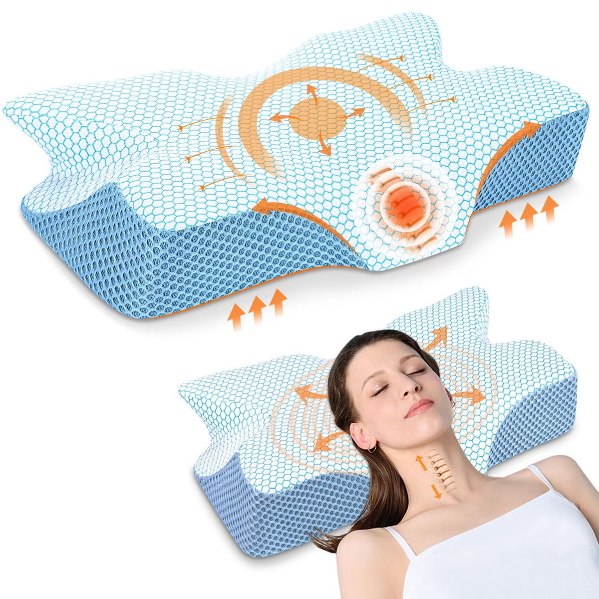 Anvo front view contour pillow showing ergonomic shape and improved support