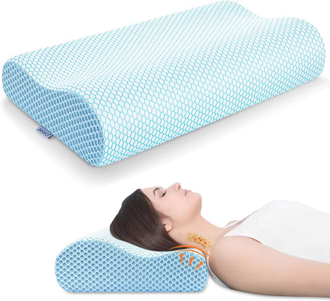 Anvo front view of contoured pillow showing ergonomic shape and neck support