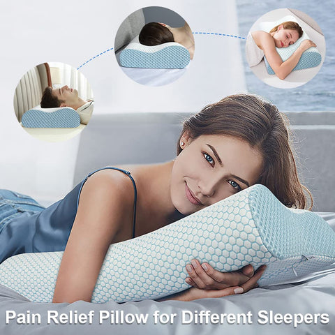 Anvo pillow on bed in bedroom scene showing comfortable sleep setting