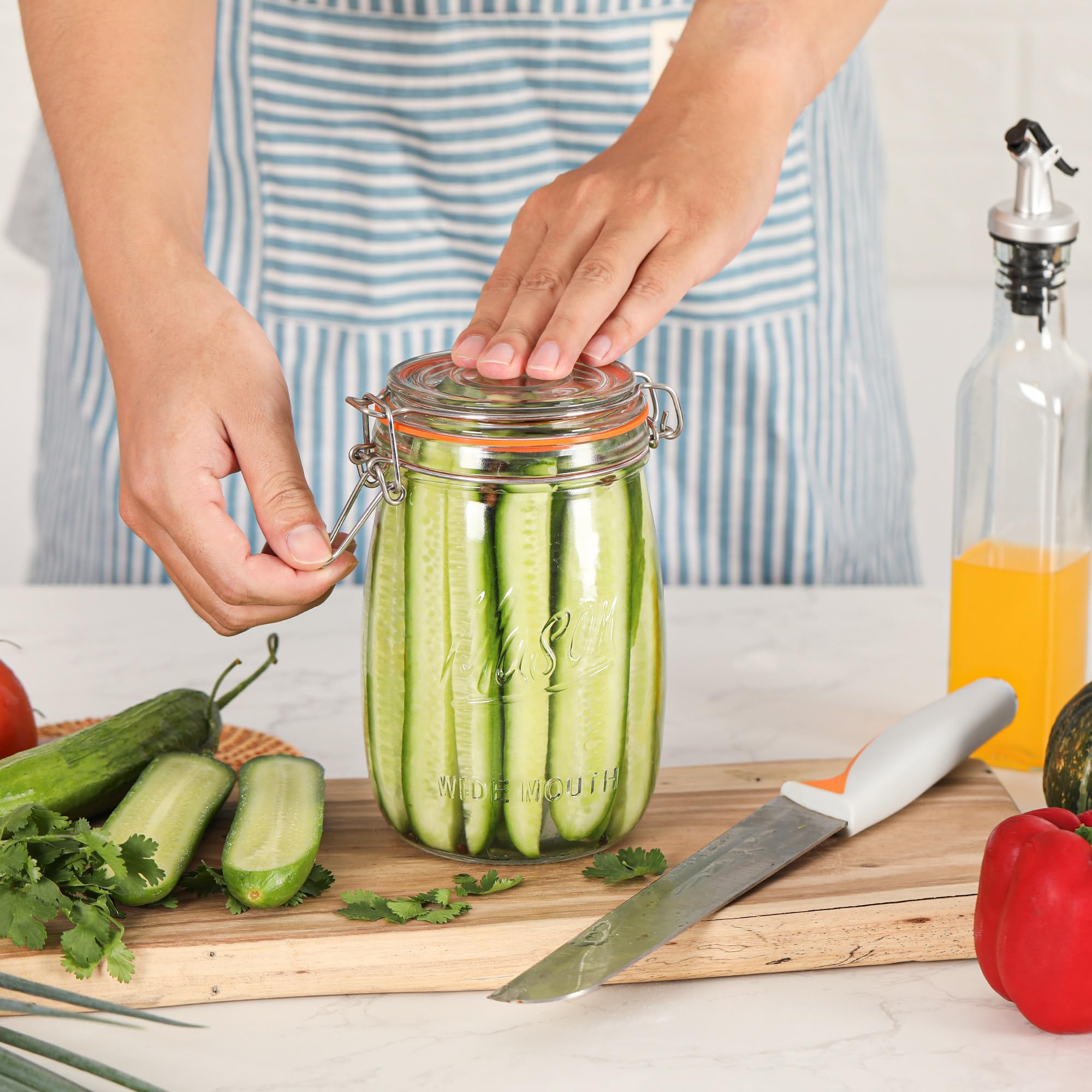 Anwoi jars on kitchen counter styled to show neat pantry and convenience