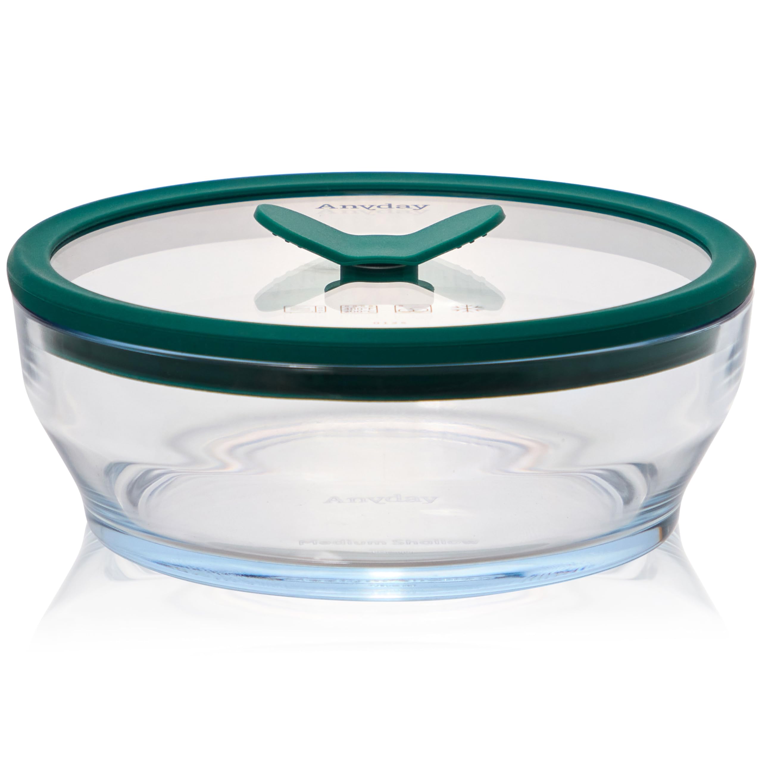 Anyday clear kale dish front view showing capacity and safe glass storage benefit