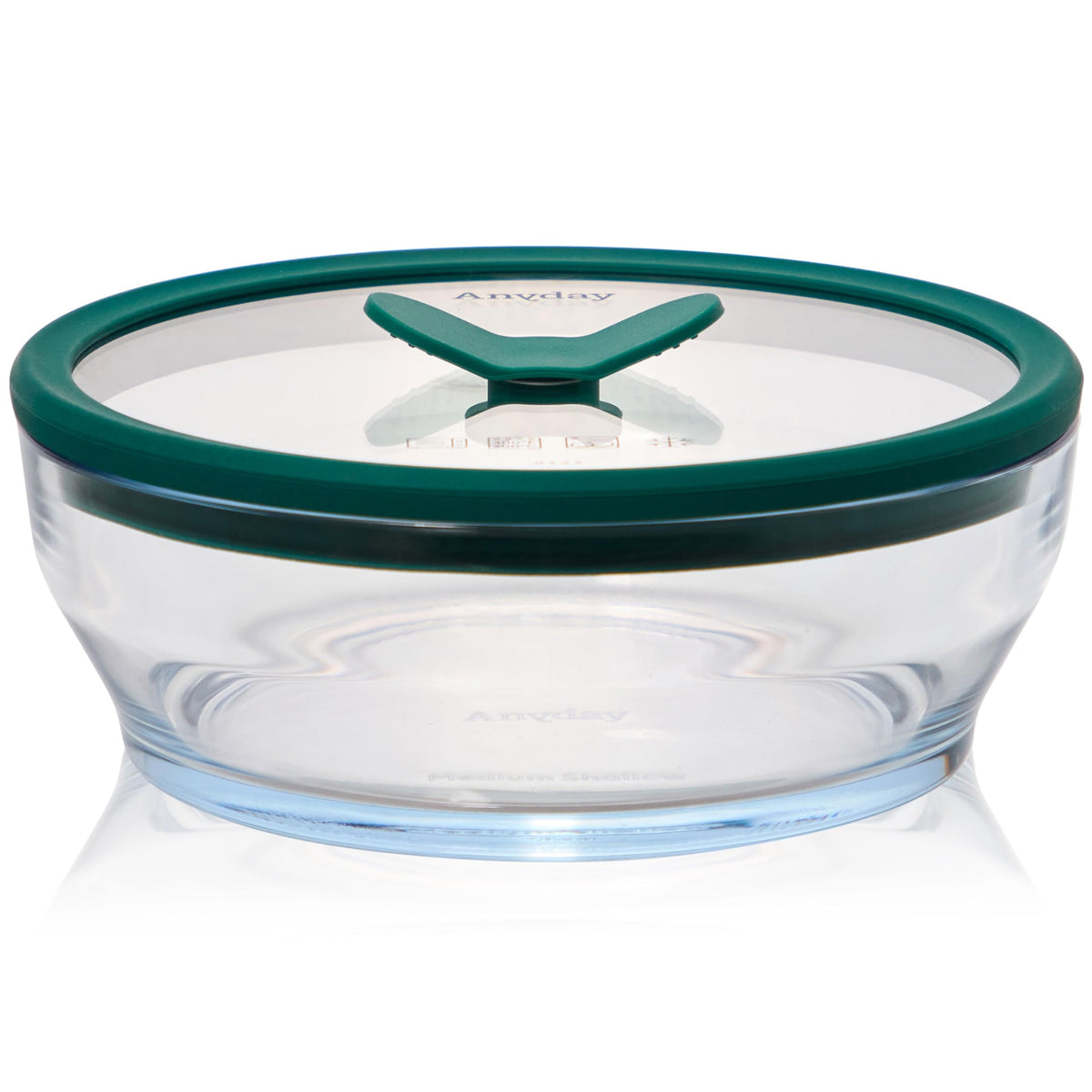 Anyday clear kale dish front view showing capacity and safe glass storage benefit