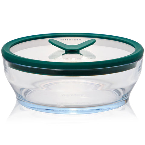 Anyday clear kale dish front view showing capacity and safe glass storage benefit