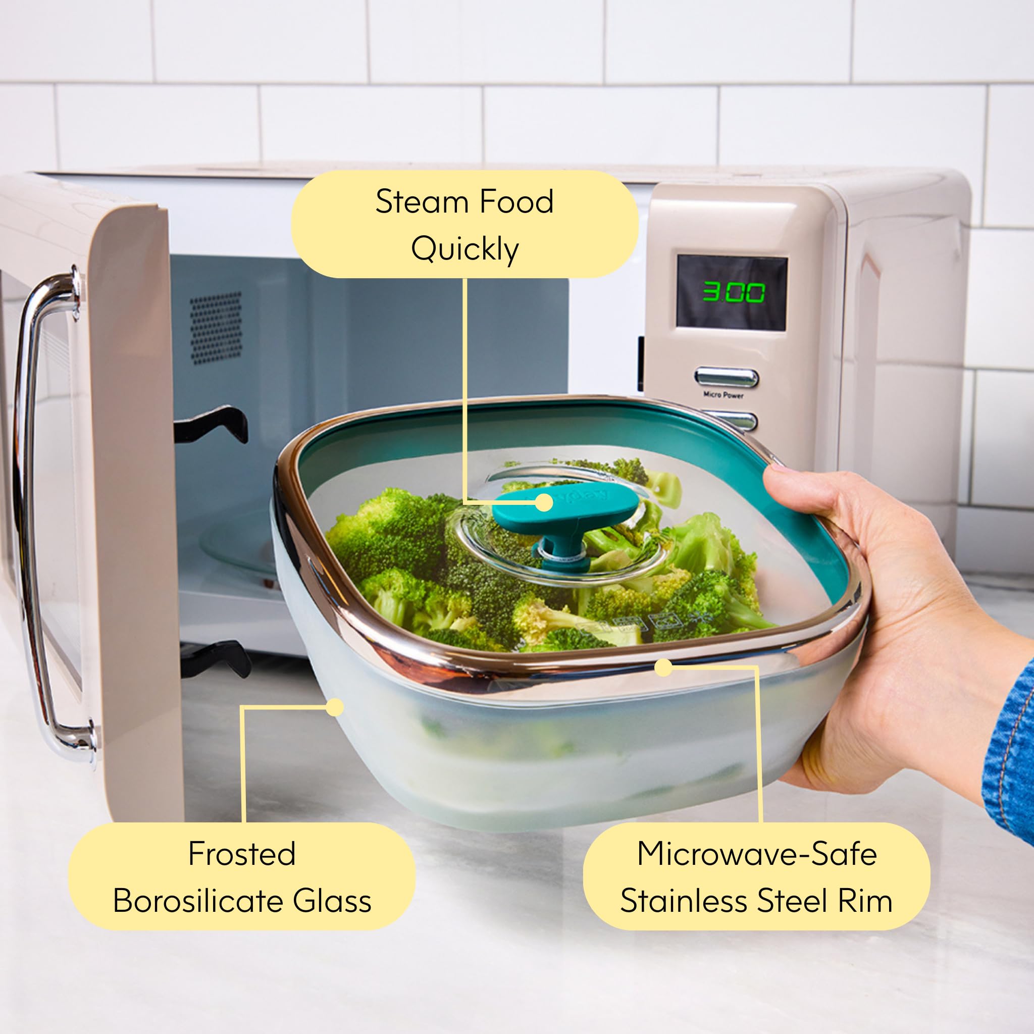 Anyday container with bacon cooking shows quick microwave meal preparation