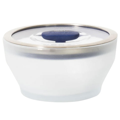 Anyday front view of blueberry glass container showing elegant bowl and lid, useful for storage