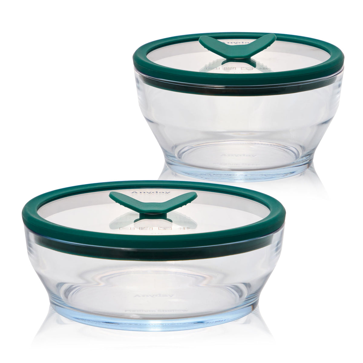 Anyday front view of 4-piece glass set showing clear bowls and lids for safe storage