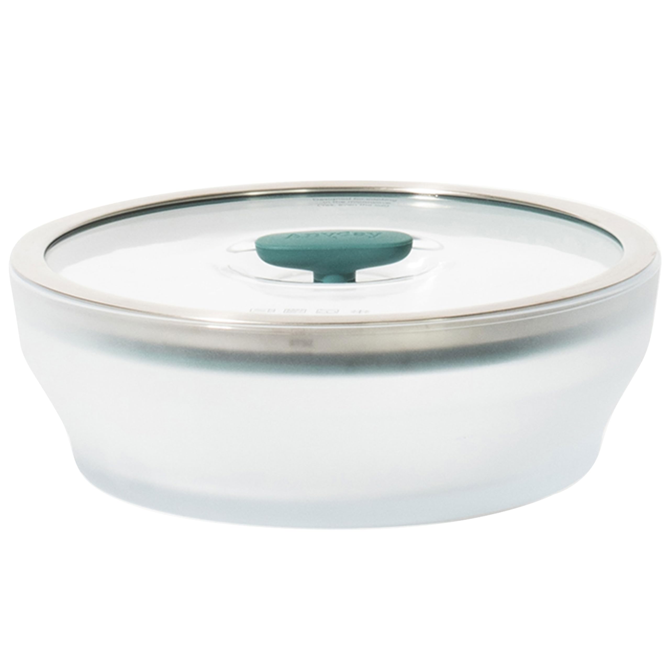 Anyday front view of kale-colored glass steamer showing bowl and lid, easy serving