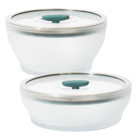 Anyday medium glass bowls front view showing kale color and dishwasher benefit