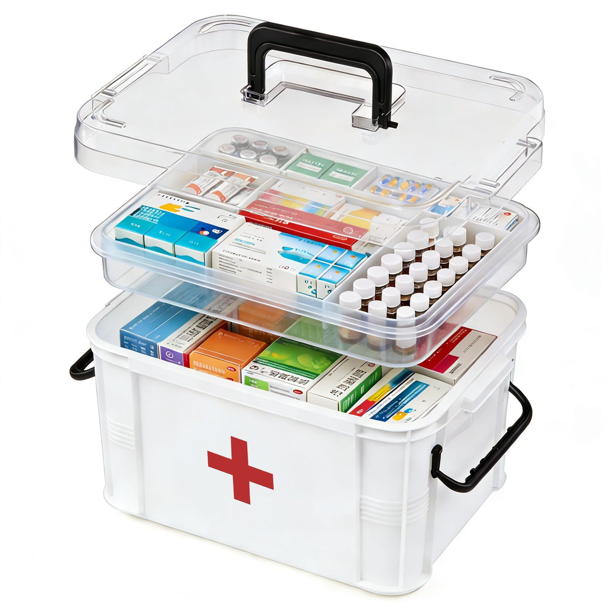 ANYPROLUS front view of clear medicine box showing organized contents and quick access