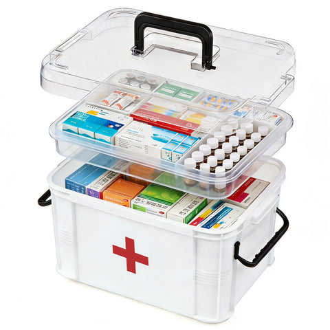 ANYPROLUS front view of clear medicine box showing organized contents and quick access