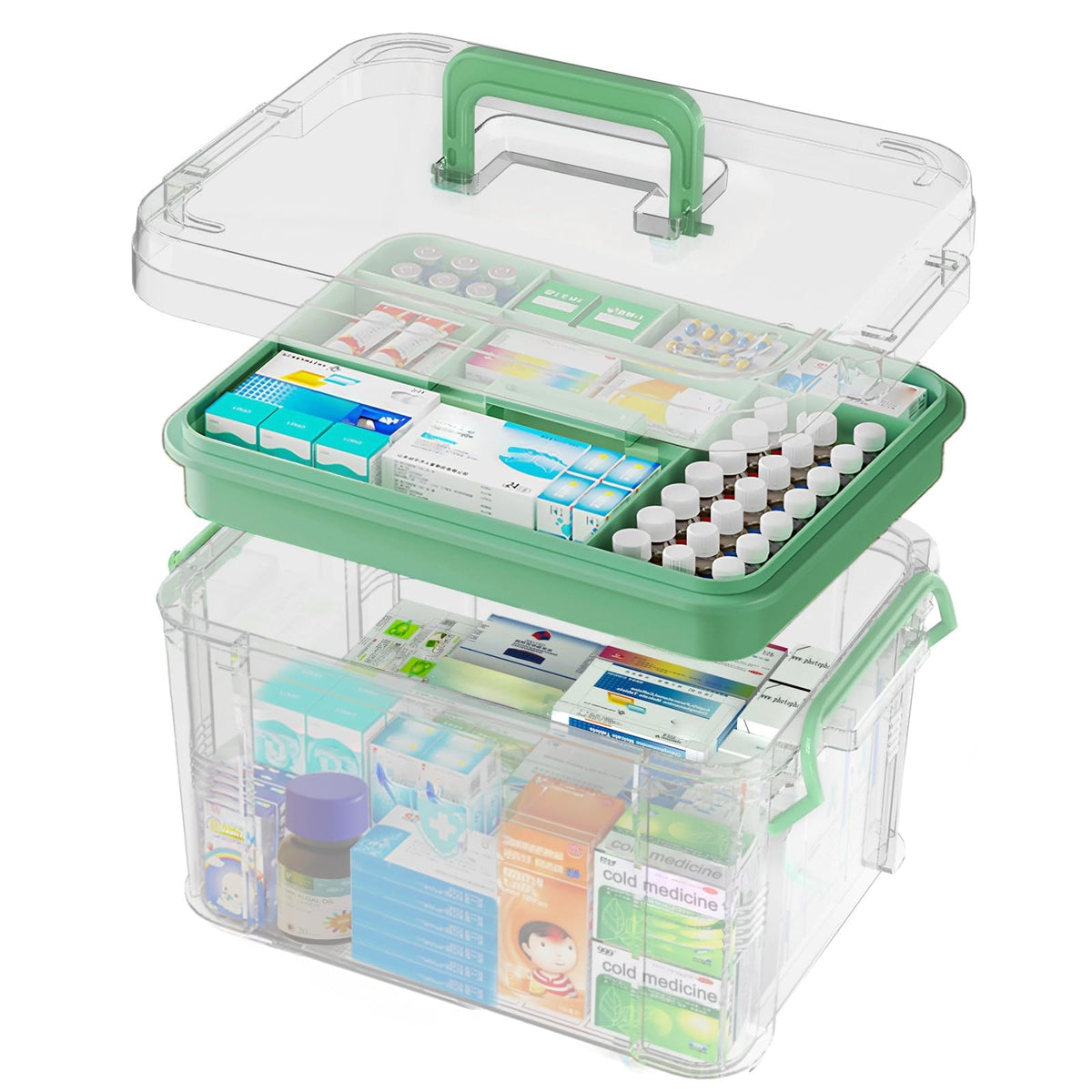 ANYPROLUS front view of clear medicine box showing organized contents and quick visibility