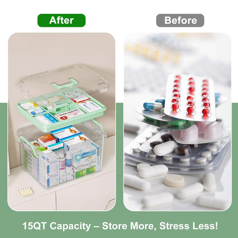 ANYPROLUS scale comparison next to common pill bottles showing generous 15QT capacity
