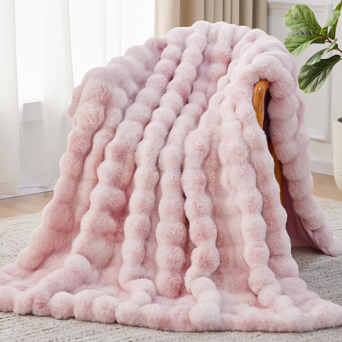 Anysay throw front view showing plush bubble design and cozy appeal