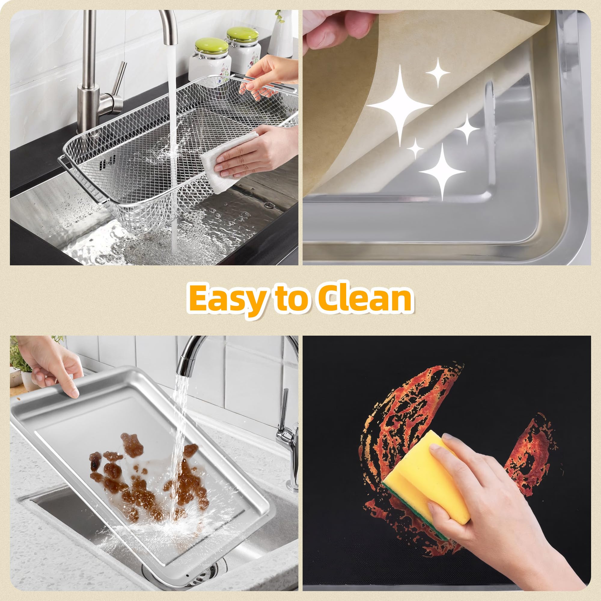 AODPWEN four Teflon mats in hand protecting oven surfaces and preventing sticking