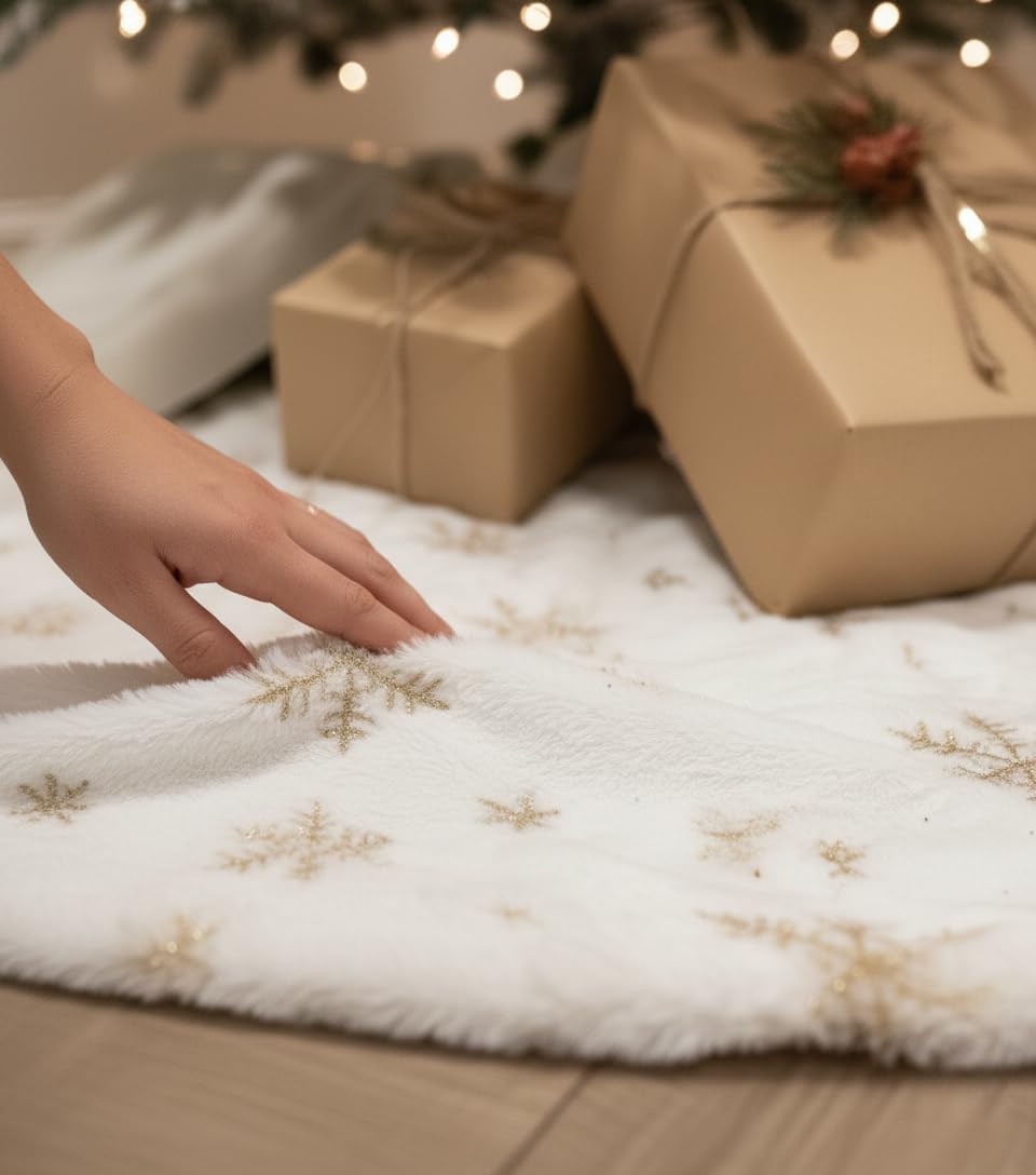 AOGU close-up of gold sequin snowflake detail sparkling on skirt