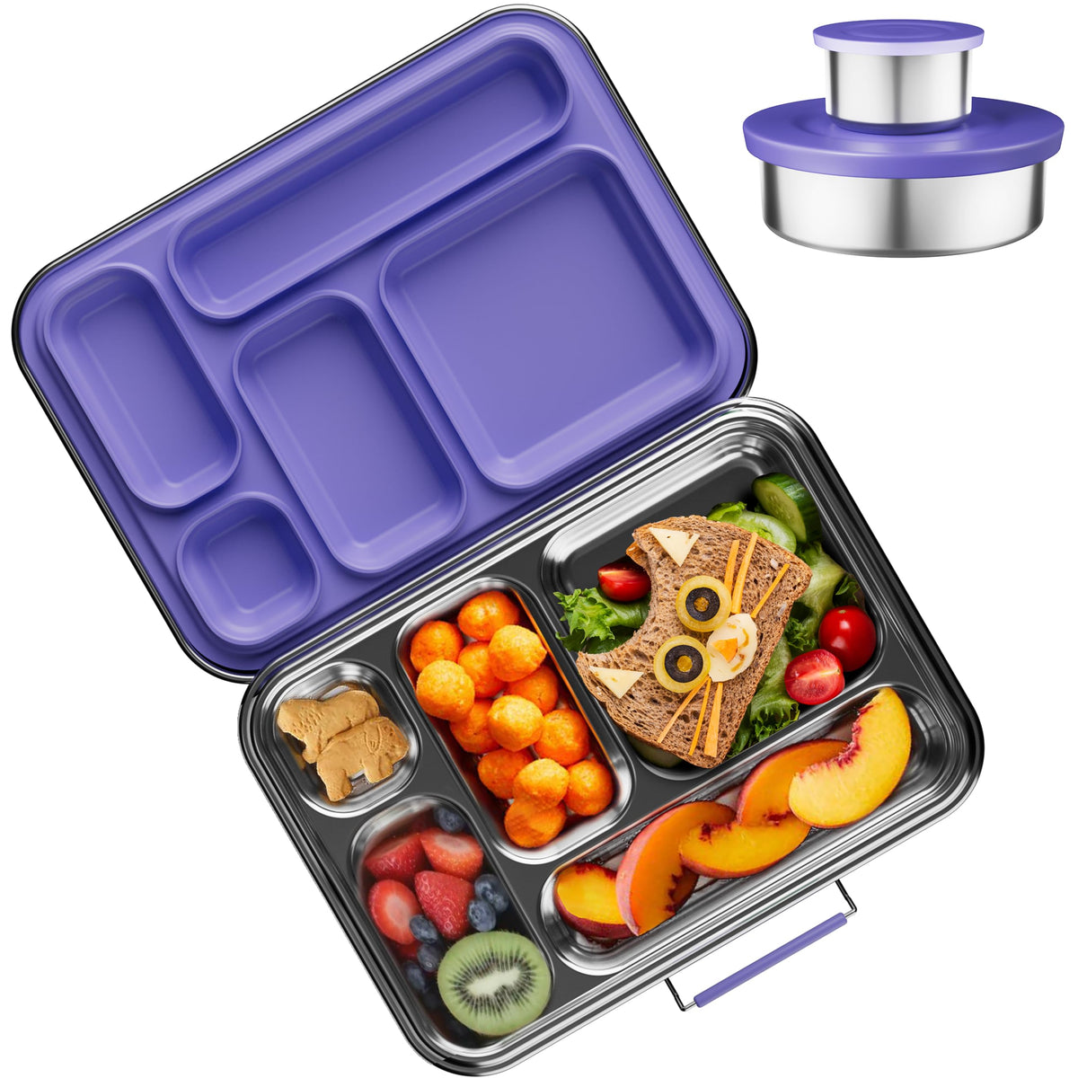 AOHEA purple bento box front view showing secure lid and compact design benefit