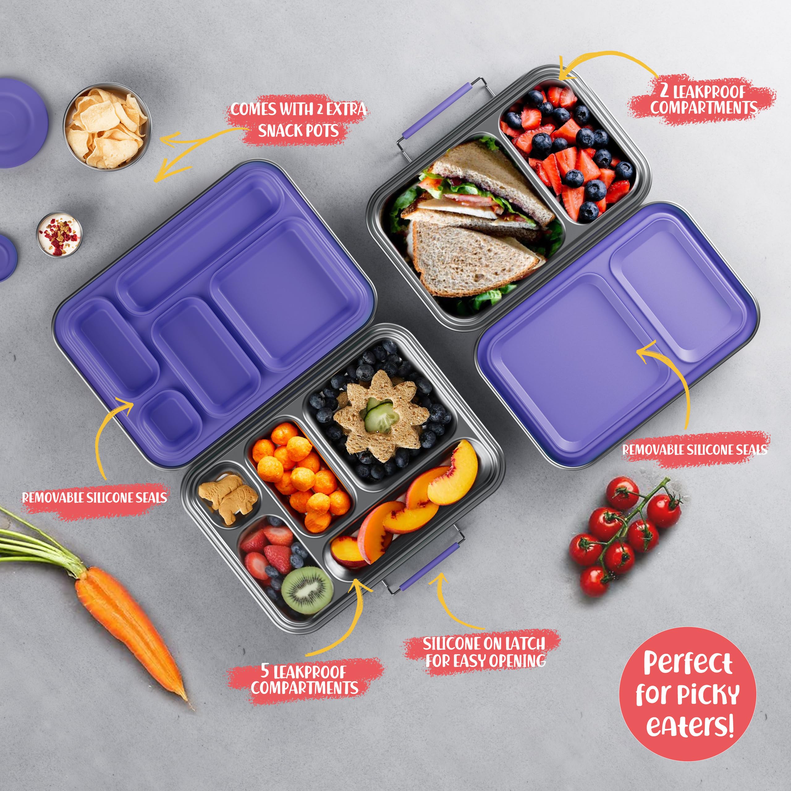 AOHEA bento on a school table with lunch items demonstrating everyday convenience benefit