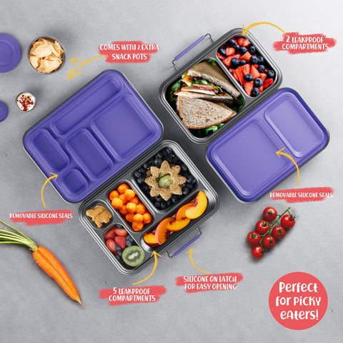 AOHEA bento on a school table with lunch items demonstrating everyday convenience benefit