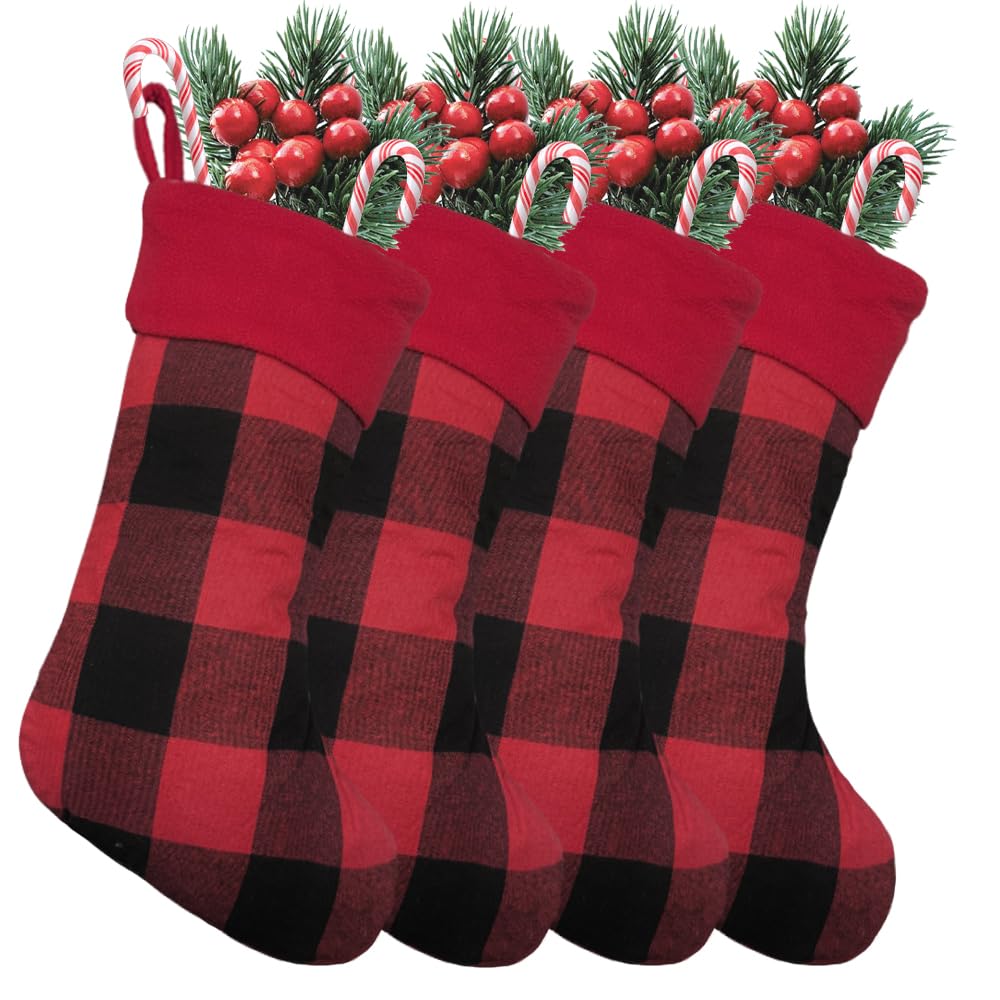 aokansha front view of four plaid stockings showing festive decor benefit