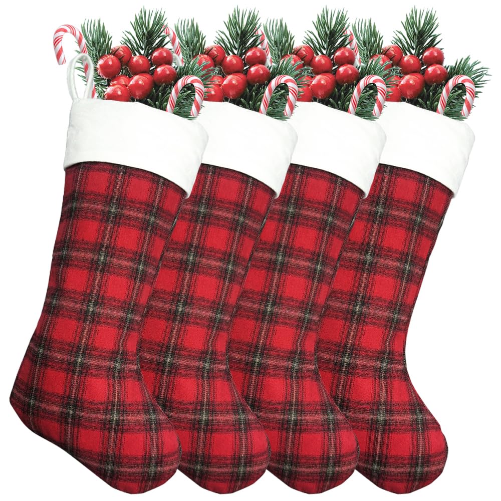 aokansha front view of four plaid stockings showing set and pattern benefits