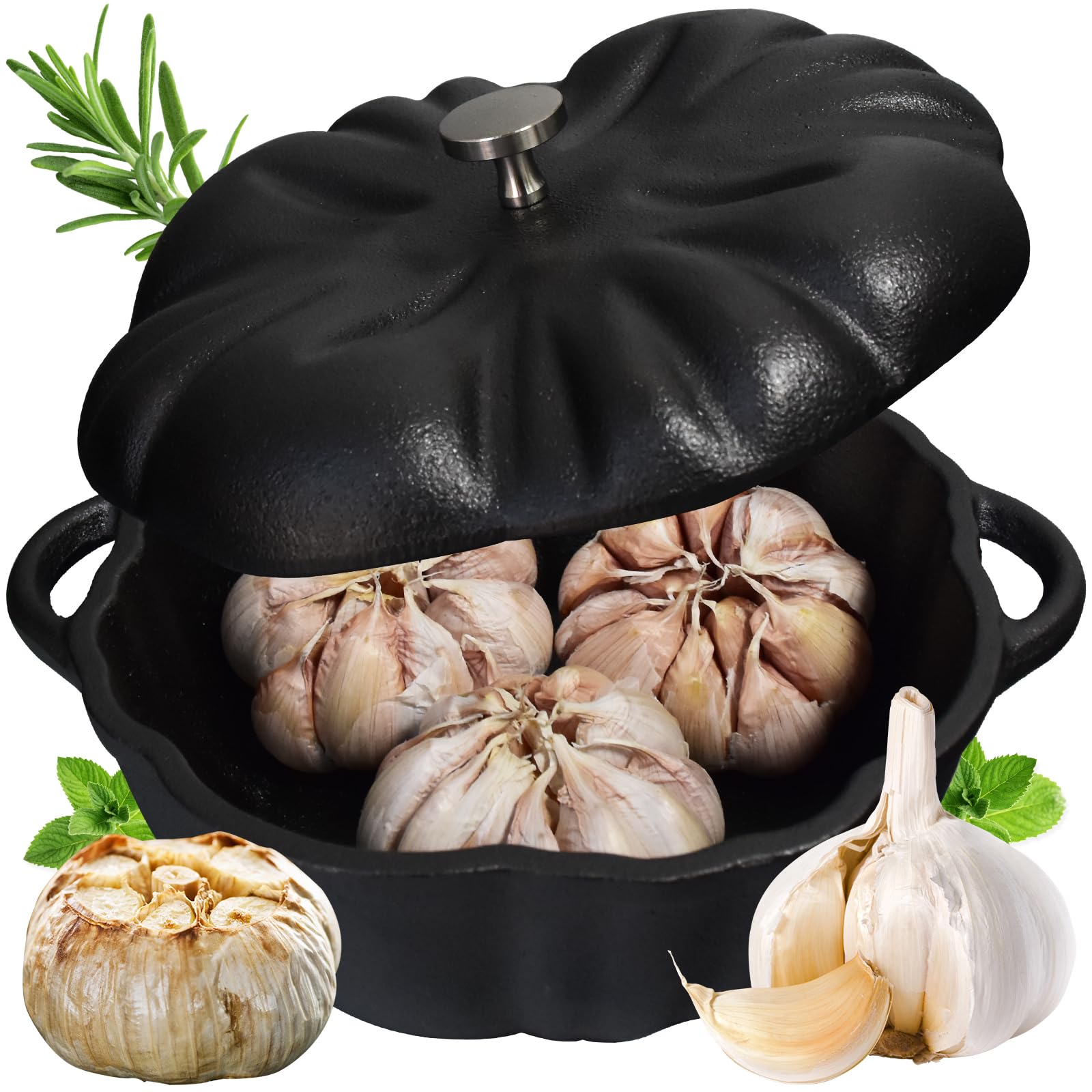 AOKDEER roaster front view showing compact cast iron and handles, durable for ovens