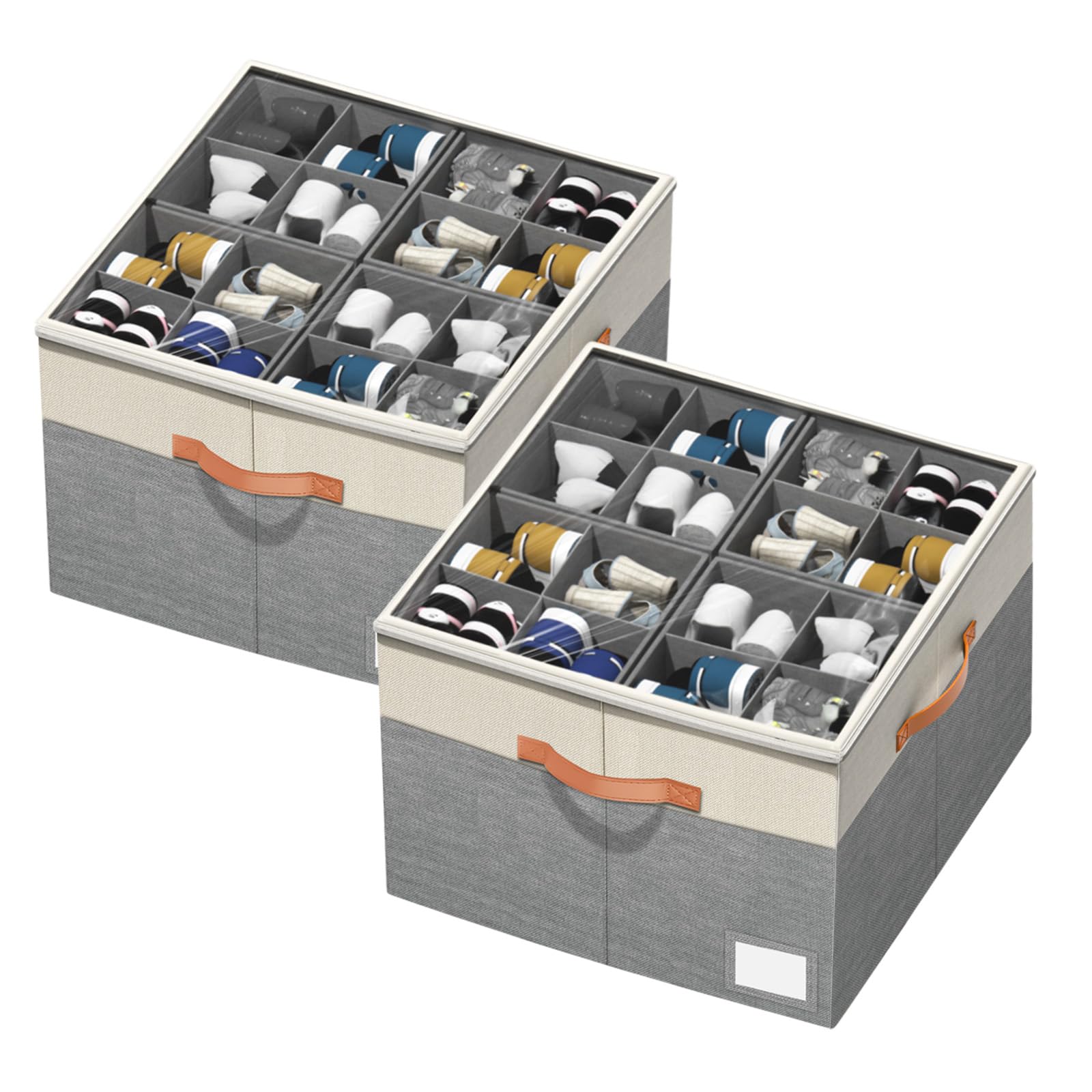 Aokeyee front view of two boxed organizers showing neat shoe storage and space savings