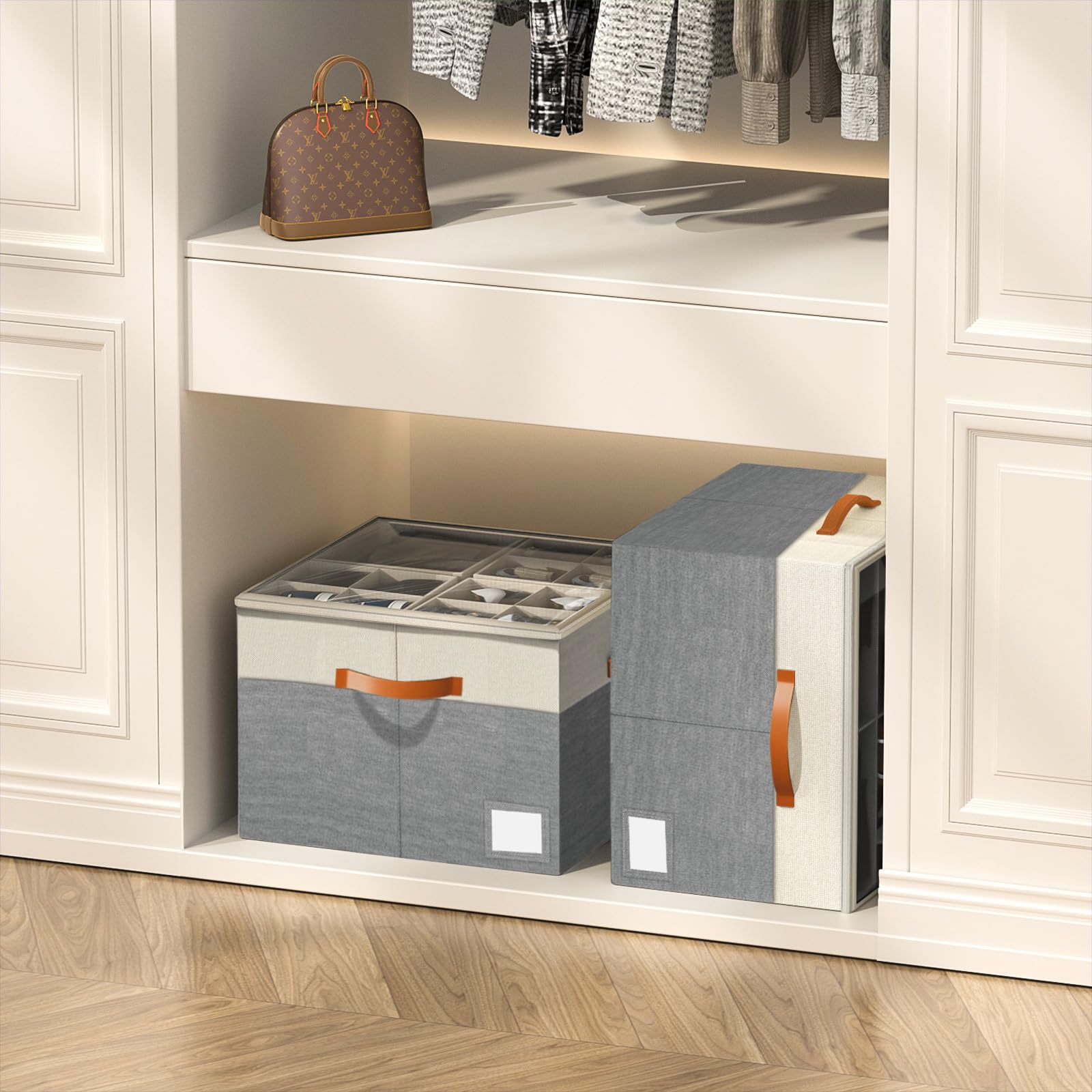 Aokeyee stacked organizers in a closet demonstrating vertical space optimization