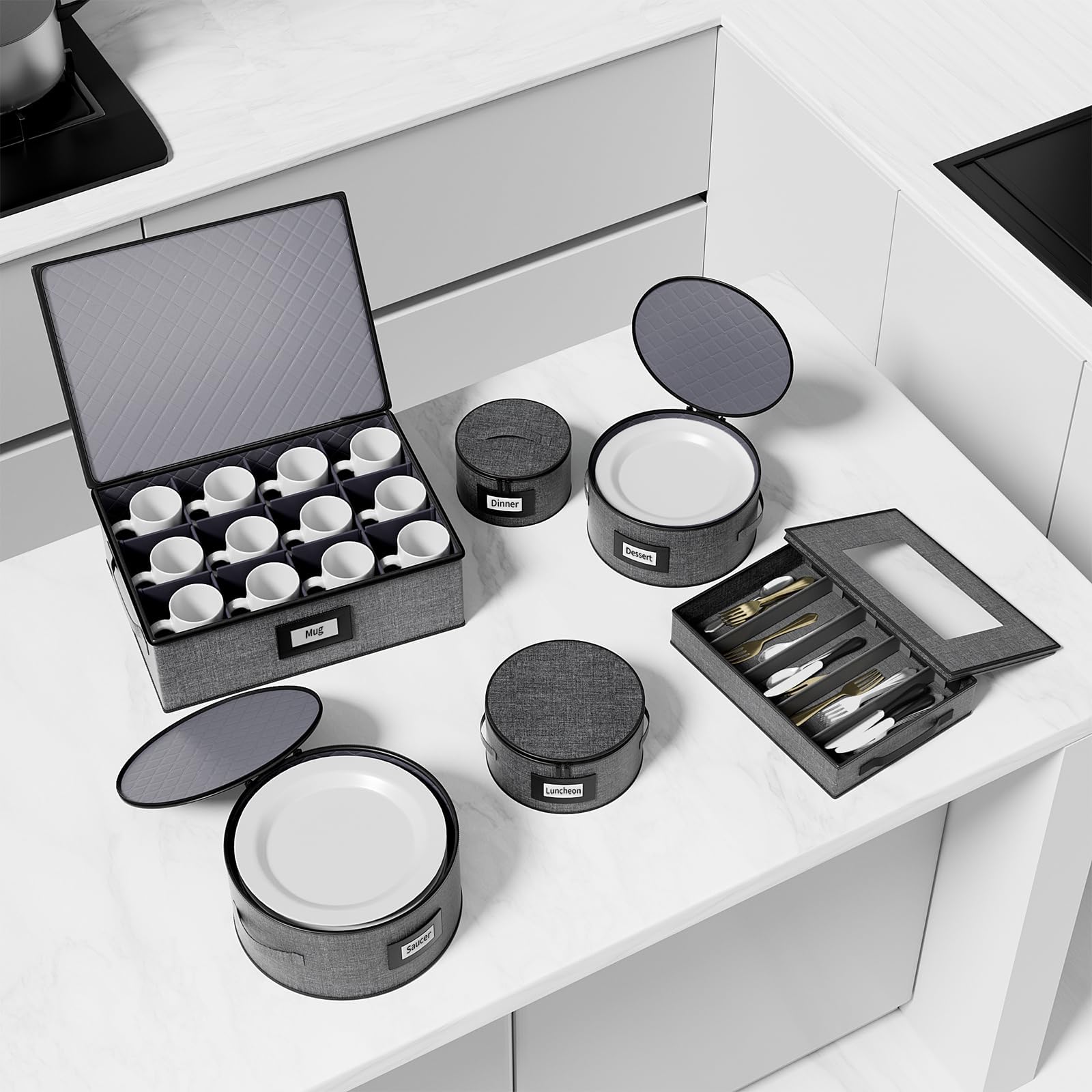 Aokeyee stackable storage in cabinet maximizing vertical space