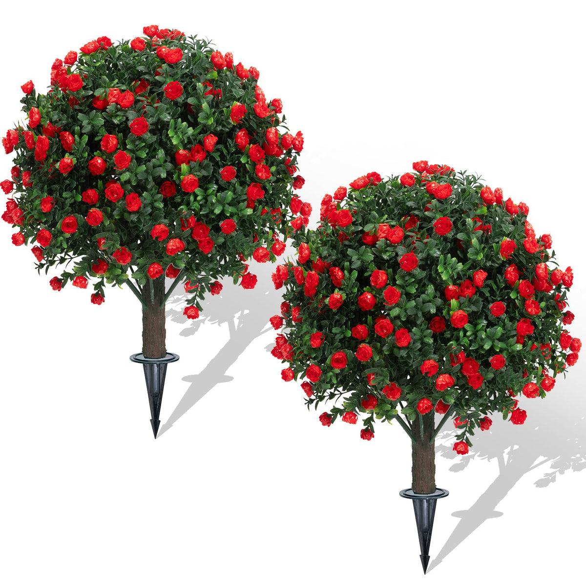 AOKIIE front view of both topiary bushes showing realistic foliage and shape benefit: instant greenery