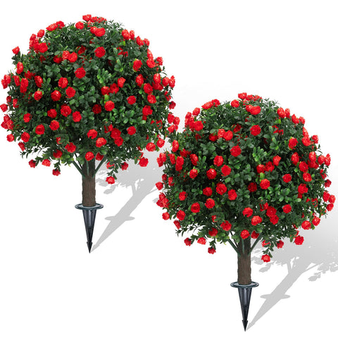 AOKIIE front view of both topiary bushes showing realistic foliage and shape benefit: instant greenery