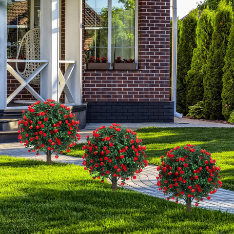 AOKIIE pair of topiaries styled on a patio demonstrating decorative impact benefit: low-maintenance styling
