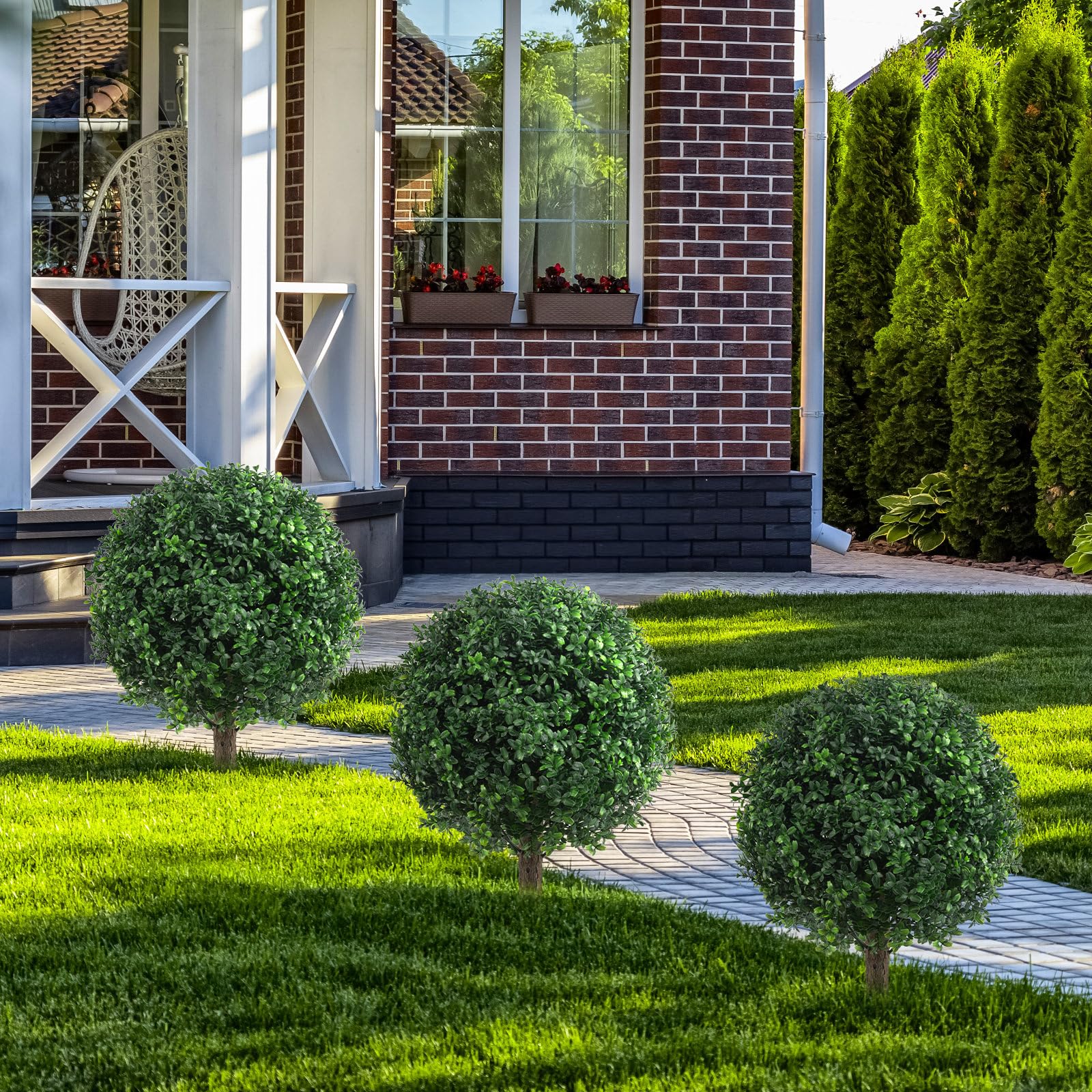 AOKIIE patio setting with two bushes adding privacy and style