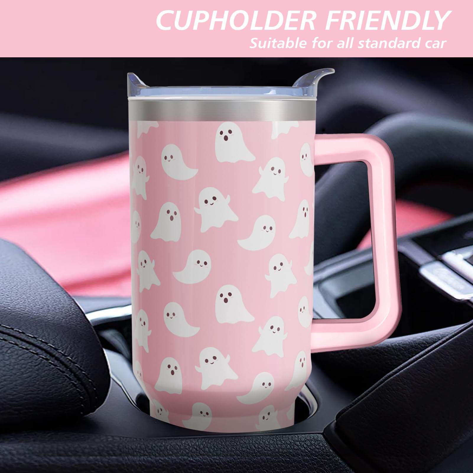 Aokoyi tumbler in a car cup holder illustrating travel convenience and insulation