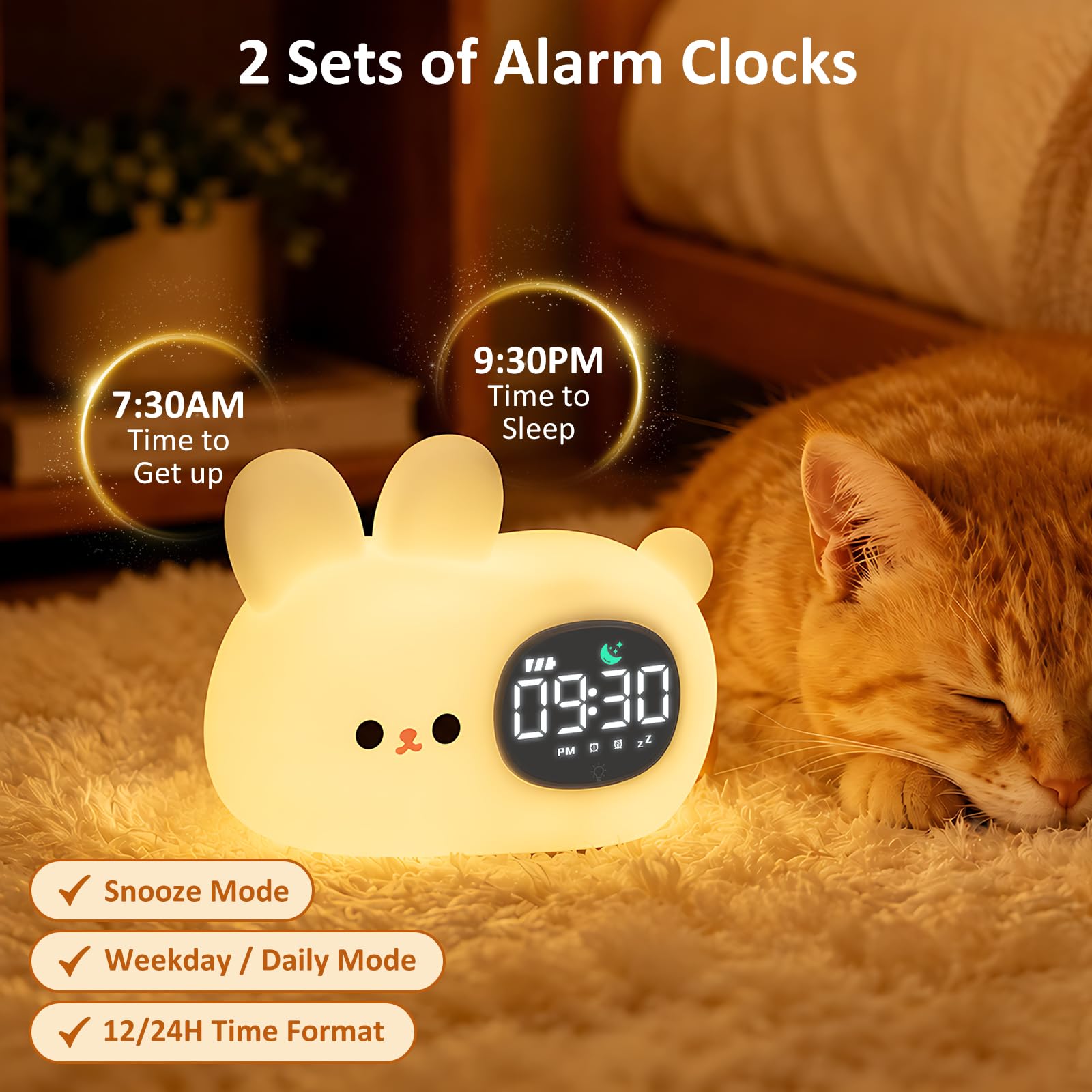 Aokpsrt Bunny nightlight demonstrating seven-color option for calming ambiance