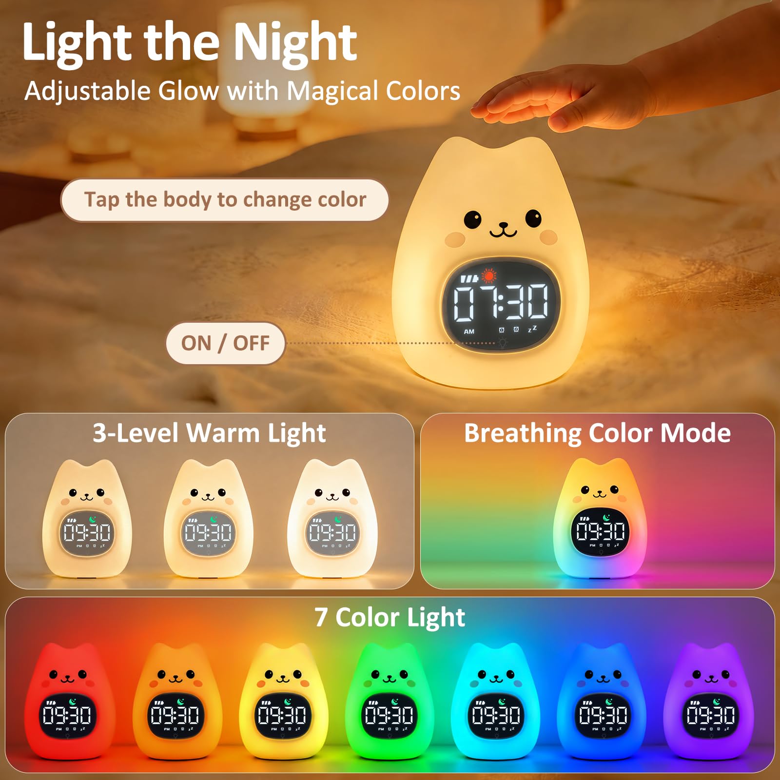 Aokpsrt display glowing red with white noise indicating bedtime and calming benefit