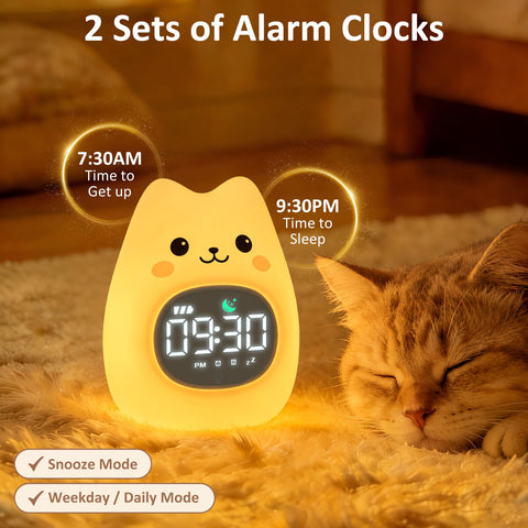 Aokpsrt display showing yellow sunrise mode to gently prepare child for wake time