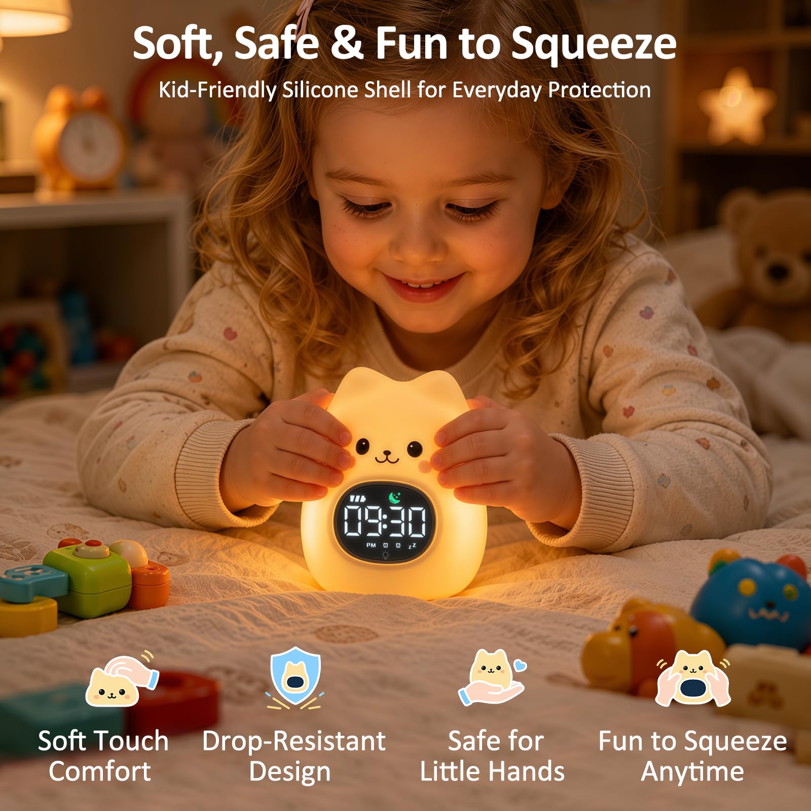 Aokpsrt next to a toy showing scale for toddler-sized hands and portability benefit