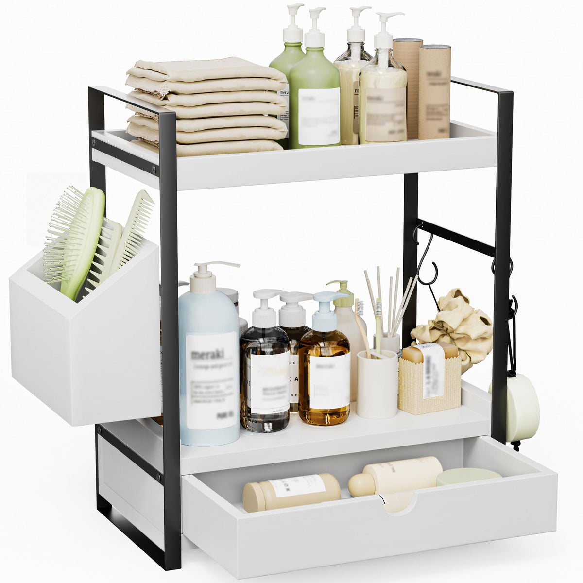 Aollewoiti front view vanity shelf shows neat vertical storage benefit
