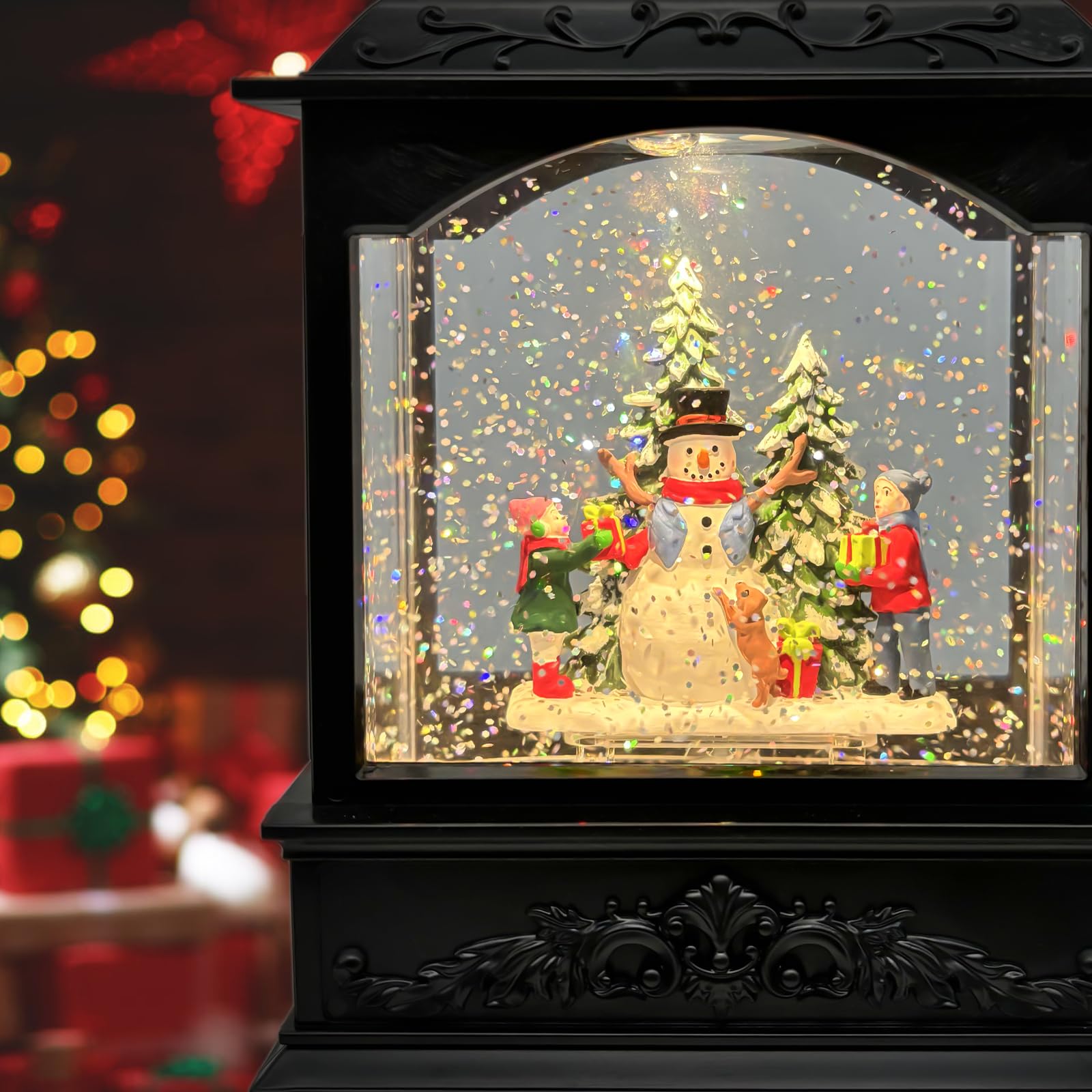 AOMIL snow globe placed on a mantel illustrating holiday room decoration benefit